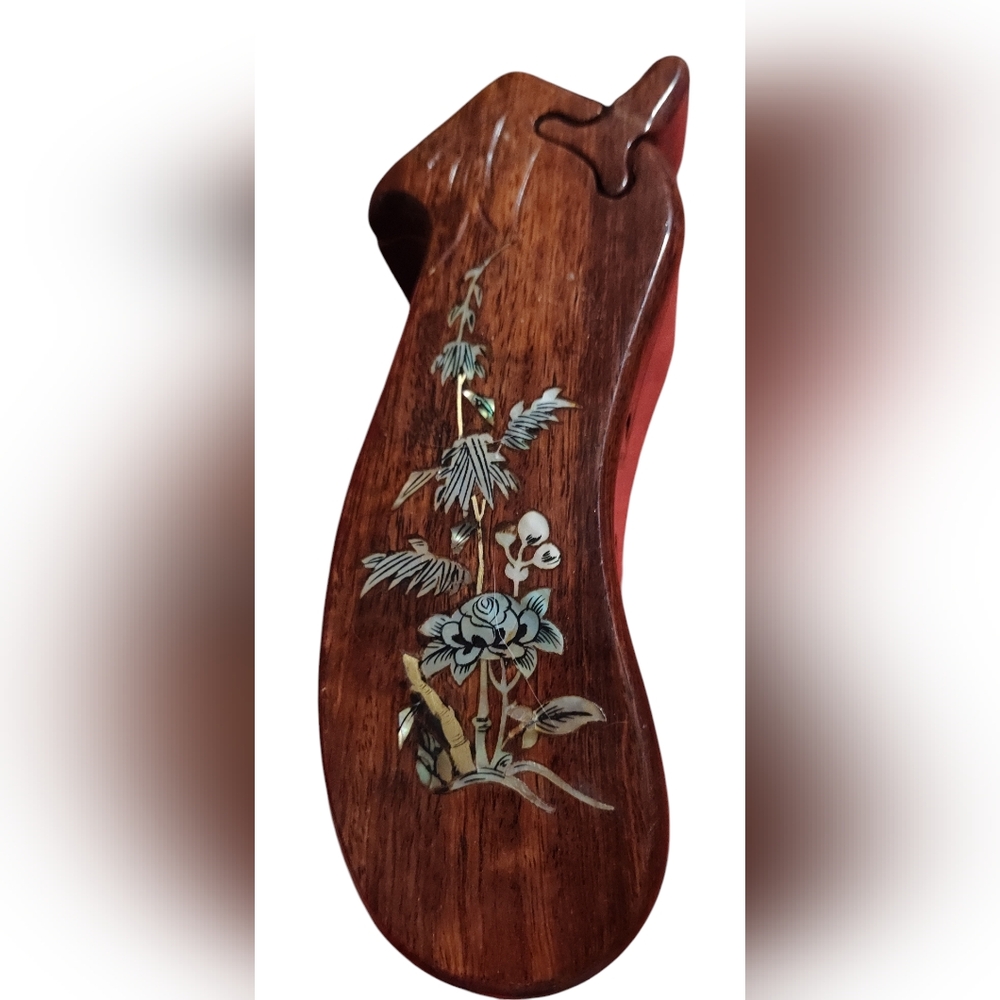 Wooden Puzzle Box With Floral Inlay and  Hidden Compartment